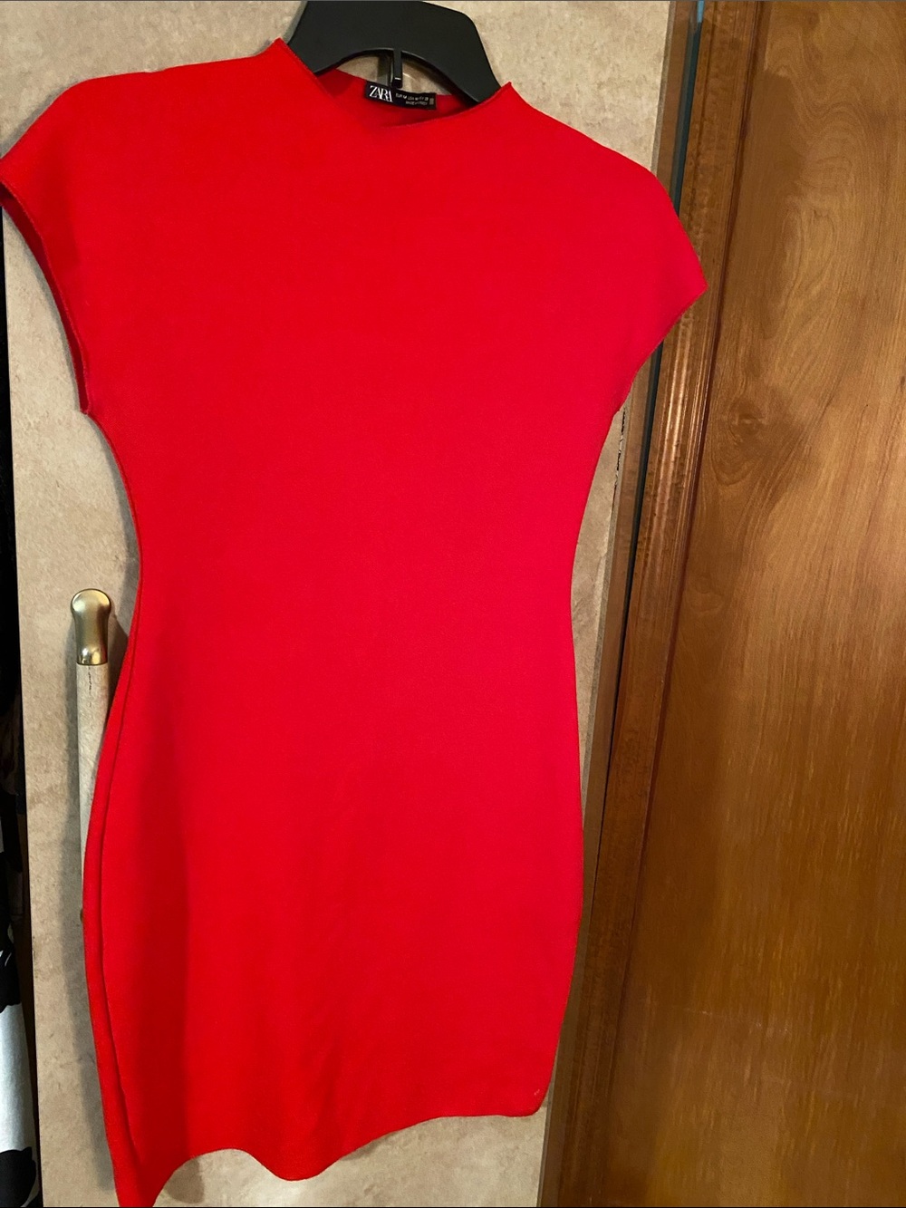 Zara Red Mock Neck Knit Bodycon Mini Dress. Size M